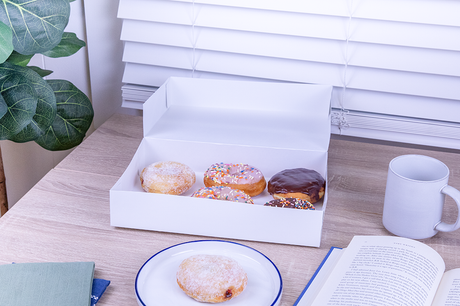 Southern Champion Tray Automatic Donut Box, 12 x 8 x 2.25 in Paperboard Bakery Box, White (QTY 200), SKU 1212