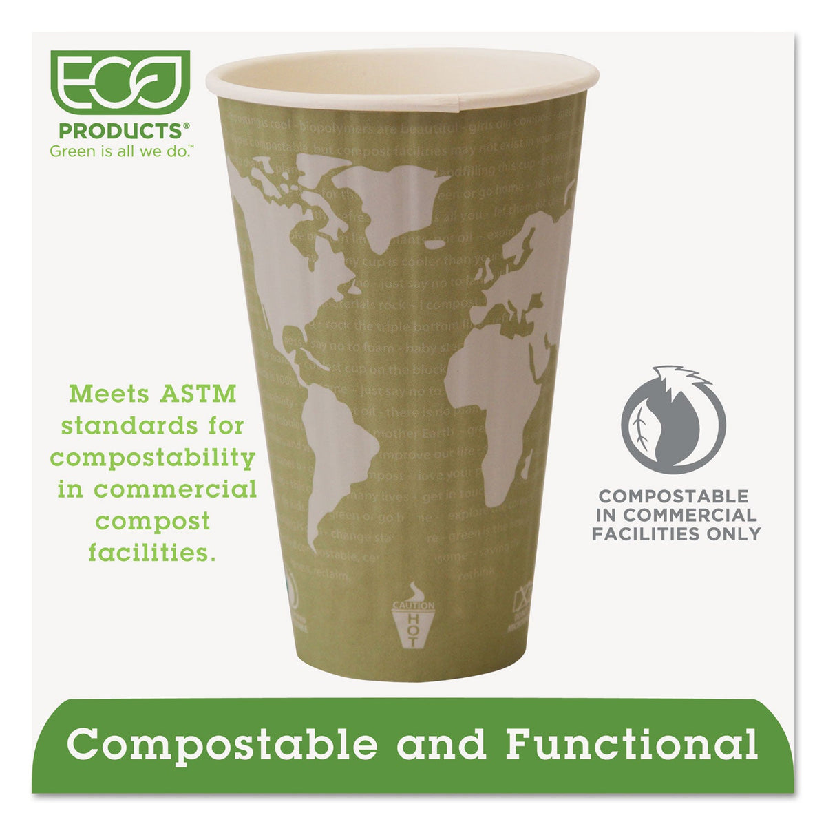 Eco-Products World Art Renewable and Compostable Insulated Hot Cups, PLA, 16 oz, 40/Packs, 15 Packs/Carton