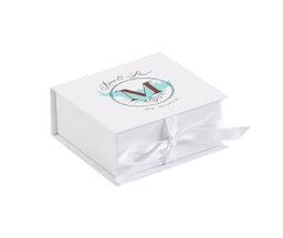 Matte White - Ribbon Jewelry Box - 5 x 3-1/2 x 1-1/2"