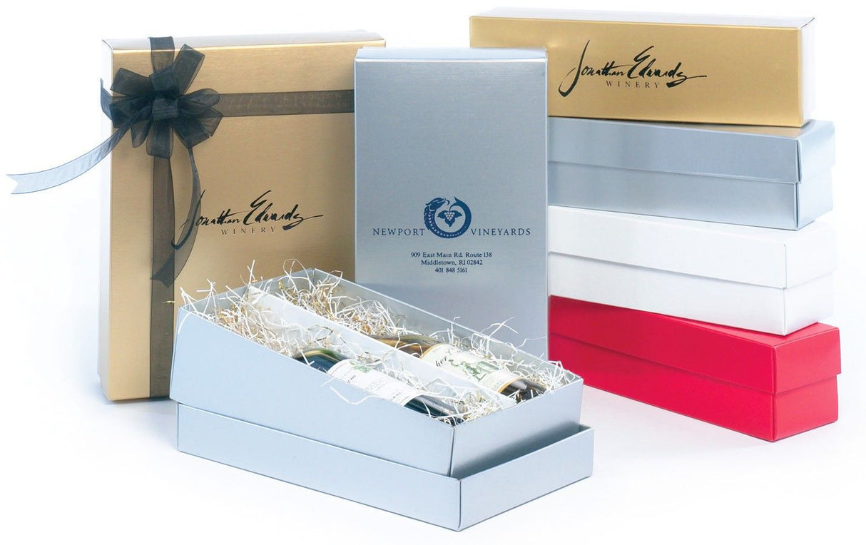Gloss Red - Folding 2 Piece Wine Bottle Box - (Double Bottle) 13 x 7 x 3-1/2"