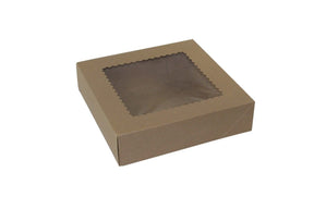 Kraft 4 Corner - Window Bakery Box - 10 x 10 x 2-1/2" - Case/150