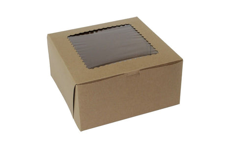 Kraft Corner Lock - Window Bakery Box - 10 x 10 x 5" - Case/150