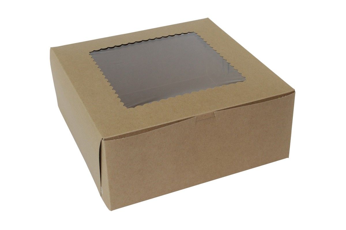Kraft Corner Lock - Window Bakery Box - 12 x 12 x 5"