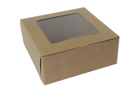 Kraft Corner Lock - Window Bakery Box - 12 x 12 x 5" - Case/100