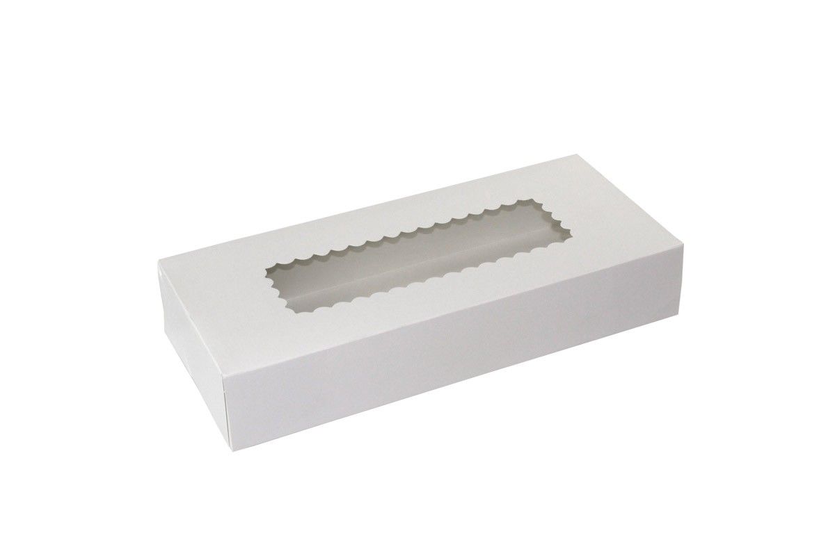 White 4 Corner - Window Bakery Box - 12-1/2 x 5-1/2 x 2-1/4"