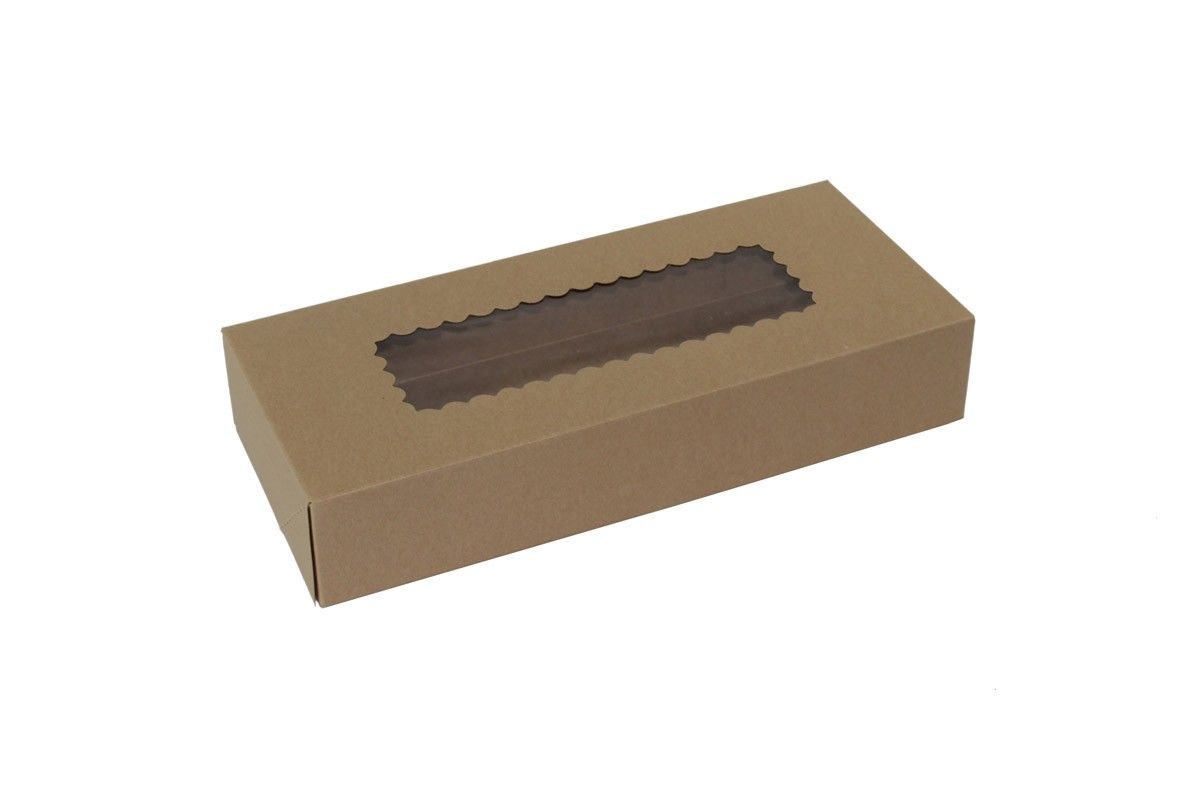 Kraft 4 Corner - Window Bakery Box - 12-1/2 x 5-1/2 x 2-1/4" - Case/200