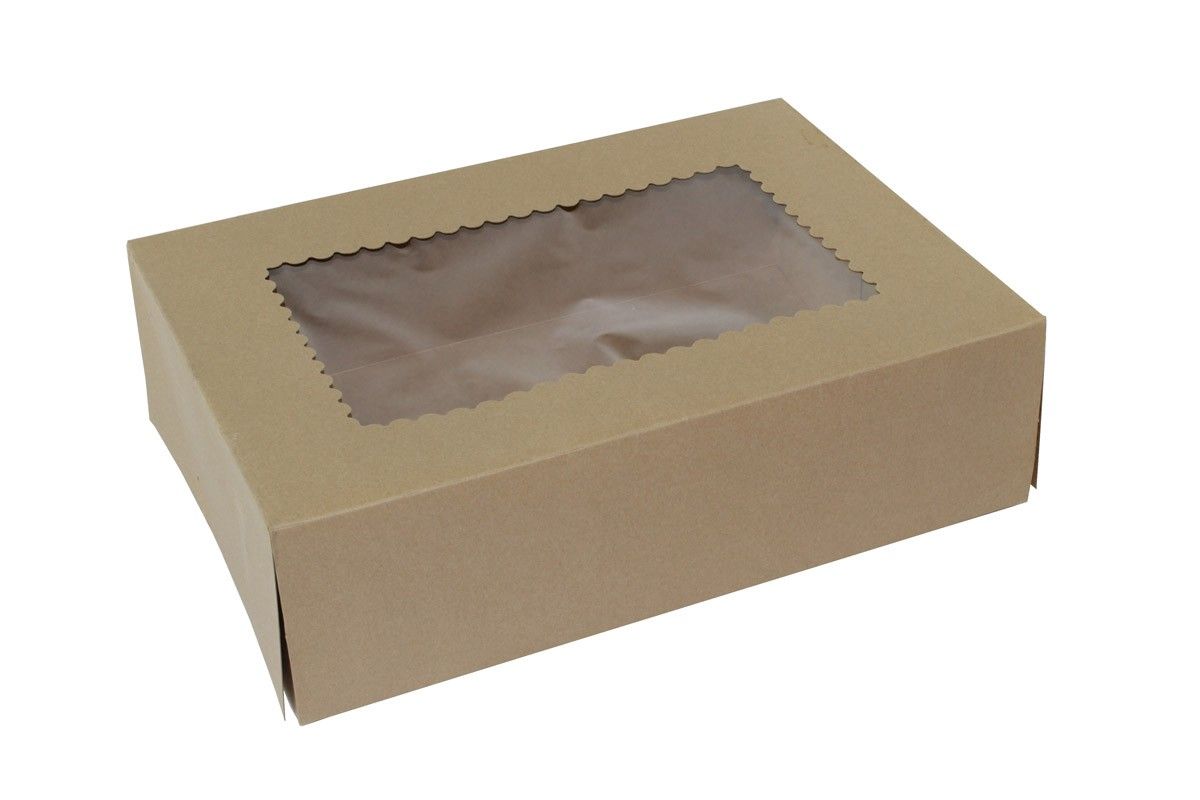 Kraft 4 Corner (Front Load) - Window Bakery Box - 14 x 10 x 4" (Front Load) - Case/100