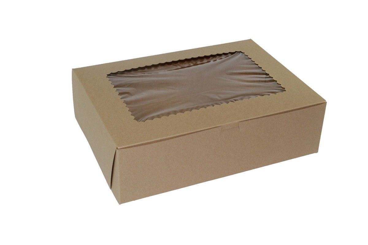 Kraft Corner Lock - Window Bakery Box - 14 x 10 x 4"