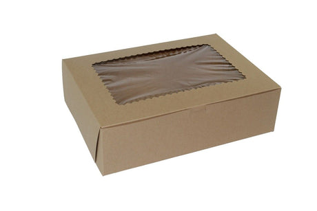 Kraft Corner Lock - Window Bakery Box - 14 x 10 x 4" - Case/100
