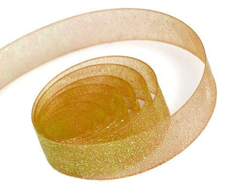 Old Gold - Sparkle Sheer Ribbon - 7/8" x 100 Yards