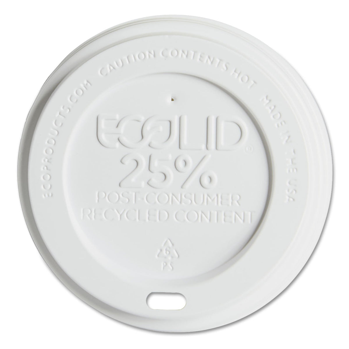 Eco-Products EcoLid 25% Recyycled Content Hot Cup Lid, White, Fits 10 oz to 20 oz Cups, 100/Pack, 10 Packs/Carton