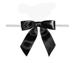 Black - Satin Bow with Twist Tie - 2-1/2" Width Bow - 4" Clear Twist Tie
