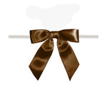 Brown - Satin Bow with Twist Tie - 2-1/2" Width Bow - 4" Clear Twist Tie