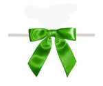 Emerald Green - Satin Bow with Twist Tie - 2-1/2" Width Bow - 4" Clear Twist Tie