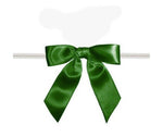 Forest Green - Satin Bow with Twist Tie - 2-1/2" Width Bow - 4" Clear Twist Tie