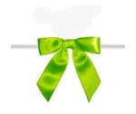 Kiwi Green - Satin Bow with Twist Tie - 2-1/2" Width Bow - 4" Clear Twist Tie