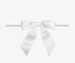 White - Satin Bow with Twist Tie - 2-1/2" Width Bow - 4" Clear Twist Tie