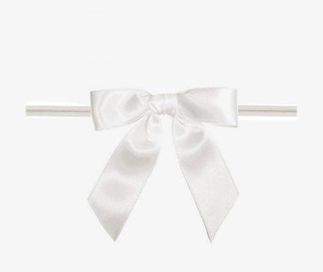 White - Satin Bow with Twist Tie - 2-1/2" Width Bow - 4" Clear Twist Tie
