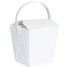 White - Mini Noodle Box with Paper Handle - (8 oz) Top: 2.6 (L) x 2.8 (W) Base: 1.8 (L) x 2.2 (W) x 2.8" (H)