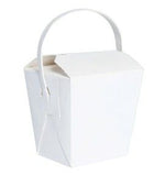 White - Mini Noodle Box with Paper Handle - (8 oz) Top: 2.6 (L) x 2.8 (W) Base: 1.8 (L) x 2.2 (W) x 2.8" (H)