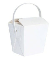 White - Mini Noodle Box with Paper Handle - (8 oz) Top: 2.6 (L) x 2.8 (W) Base: 1.8 (L) x 2.2 (W) x 2.8" (H)