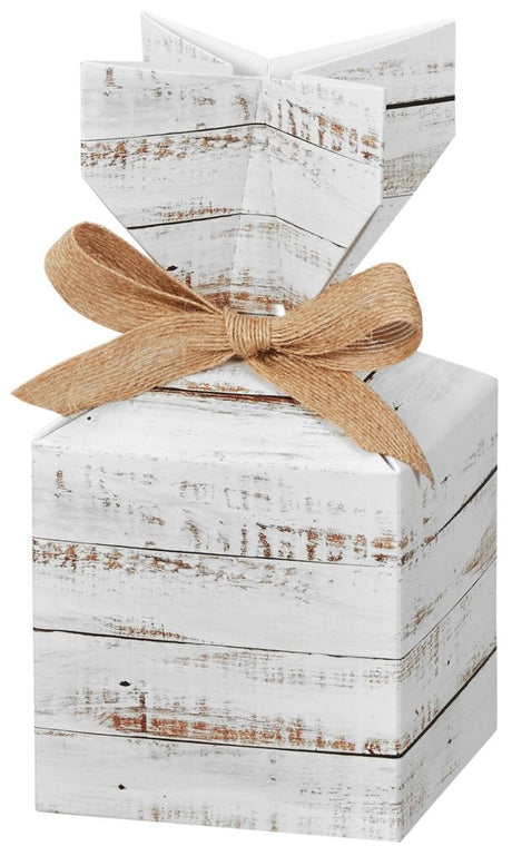 Distressed White Wood - Cinch Gift Boxes - 3-1/2 x 3-1/2 x 7"