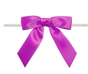 Azalea - Satin Bow with Twist Tie - 3" Width Bow - 4" Clear Twist Tie