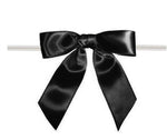 Black - Satin Bow with Twist Tie - 3" Width Bow - 4" Clear Twist Tie