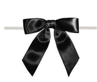 Black - Satin Bow with Twist Tie - 3" Width Bow - 4" Clear Twist Tie