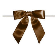 Brown - Satin Bow with Twist Tie - 3" Width Bow - 4" Clear Twist Tie