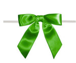 Emerald - Satin Bow with Twist Tie - 3" Width Bow - 4" Clear Twist Tie