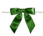 Forest Green - Satin Bow with Twist Tie - 3" Width Bow - 4" Clear Twist Tie
