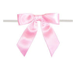 Pink - Satin Bow with Twist Tie - 3" Width Bow - 4" Clear Twist Tie