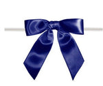 Navy Blue - Satin Bow with Twist Tie - 3" Width Bow - 4" Clear Twist Tie