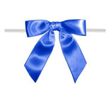 Royal Blue - Satin Bow with Twist Tie - 3" Width Bow - 4" Clear Twist Tie