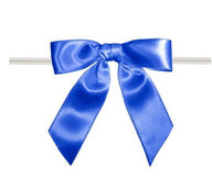 Royal Blue - Satin Bow with Twist Tie - 3" Width Bow - 4" Clear Twist Tie