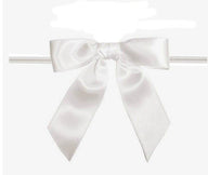 White - Satin Bow with Twist Tie - 3" Width Bow - 4" Clear Twist Tie