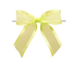 Lemon Yellow - Ballet Bow with Twist Tie - 3-1/2" Width Bow - 4" Clear Twist Tie