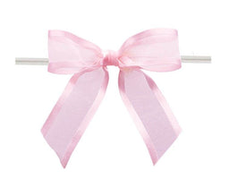Pink - Ballet Bow with Twist Tie - 3-1/2" Width Bow - 4" Clear Twist Tie