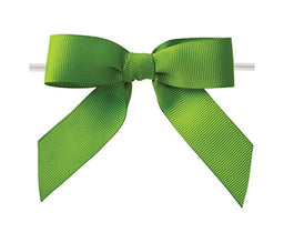 Apple Green - Grosgrain Bow with Twist Tie - 3-1/2" Width Bow - 4" Clear Twist Tie