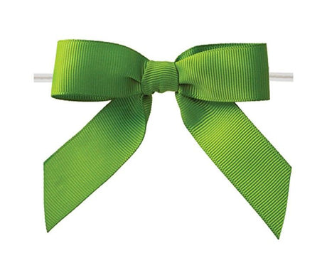 Apple Green - Grosgrain Bow with Twist Tie - 3-1/2" Width Bow - 4" Clear Twist Tie