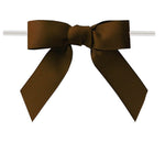 Brown - Grosgrain Bow with Twist Tie - 3-1/2" Width Bow - 4" Clear Twist Tie