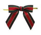 Xmas Stripe - Christmas Bow with Twist Tie - 3-1/2" Width Bow - 6" Gold Twist Tie