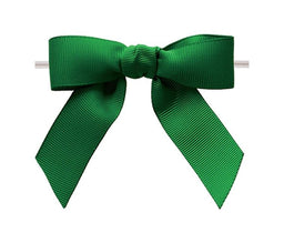 Emerald - Grosgrain Bow with Twist Tie - 3-1/2" Width Bow - 4" Clear Twist Tie
