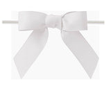 White - Grosgrain Bow with Twist Tie - 3-1/2" Width Bow - 4" Clear Twist Tie