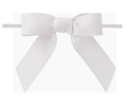 White - Grosgrain Bow with Twist Tie - 3-1/2" Width Bow - 4" Clear Twist Tie