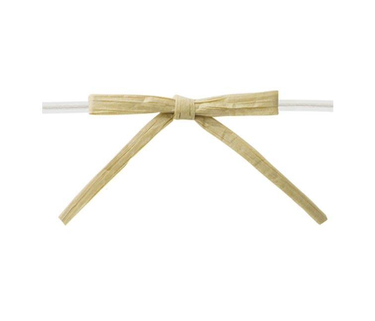 Oatmeal - Paper Raffia Bow with Twist Tie - 3-1/2" Width Bow - 4" Clear Twist Tie