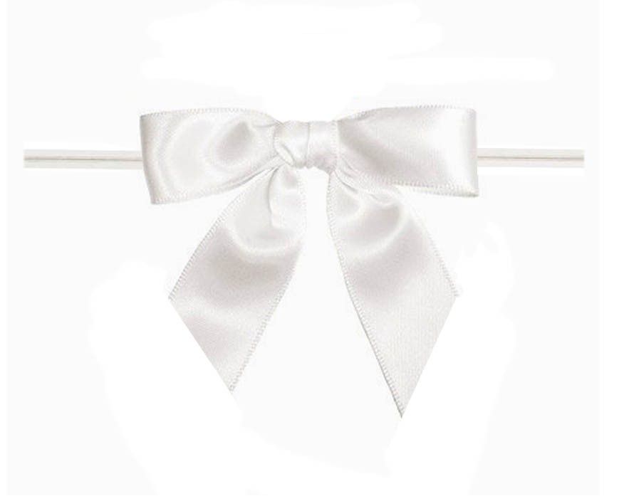 White - Bow with Twist Tie - 3-1/2" Width Bow - 4" Twist Tie
