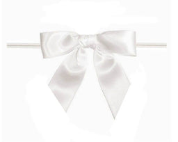 White - Bow with Twist Tie - 3-1/2" Width Bow - 4" Twist Tie