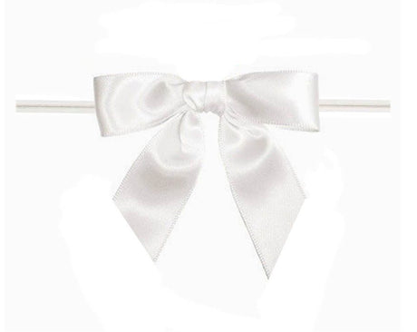 White - Bow with Twist Tie - 3-1/2" Width Bow - 4" Twist Tie